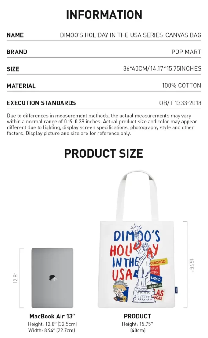 DIMOO’S HOLIDAY IN THE USA SERIES – Canvas-Tasche