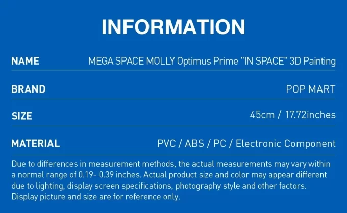 MEGA SPACE MOLLY Optimus Prime《IM WELTRAUM》3D-Gemälde