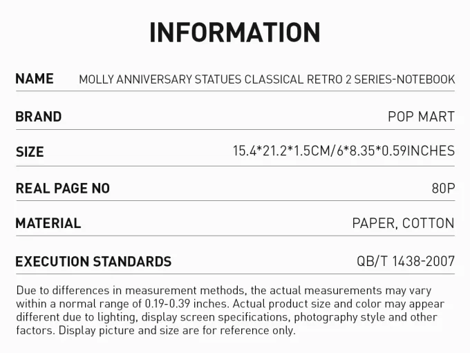 MOLLY Jubiläumsstatuen Klassisches Retro 2er-Serie-Notizbuch