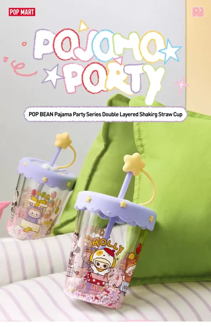 POP BEAN Pyjama Party Doppellagiger Schüttelbecher mit Strohhalm