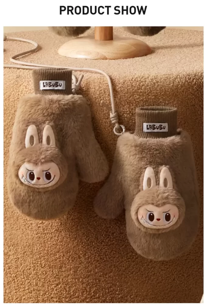 Warme, flauschige Weihnachtsserie – LABUBU Plüschhandschuhe