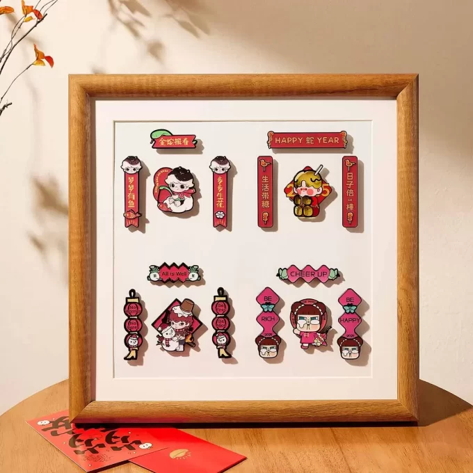 Wealthy Snakes Neujahrsfeier-Serie – Mini-Kühlschrankmagnet-Blindbox mit Frühlingspaaren